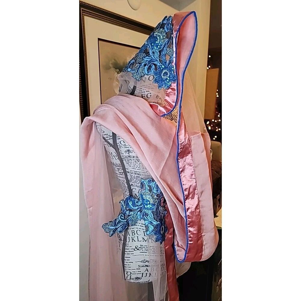 Vintage Heavy Bridal Dupatta Peach Long Hijab‎ Embroidered Veil - Picture 10 of 10